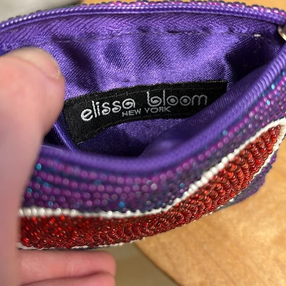 vintage Elissa Bloom beaded purple and red heart wallet coin purse Y2K - Picture 6 of 6